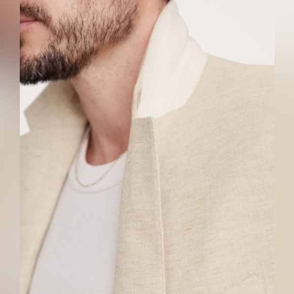 NWT Banana Republic Herringbone Cotton Linen Beige Jacket Size 40S (#626641) - Picture 4 of 9